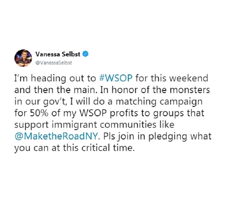 Vanessa Selbst Twitt about WSOP2018